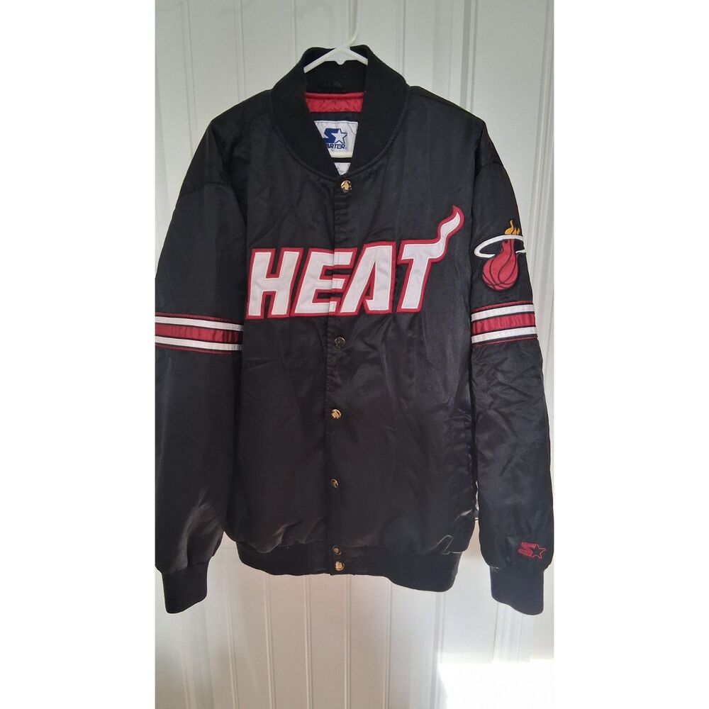 Starter Miami Heat Jacket Men’s XXL Black NBA Satin Bomber Snap Vintage Style